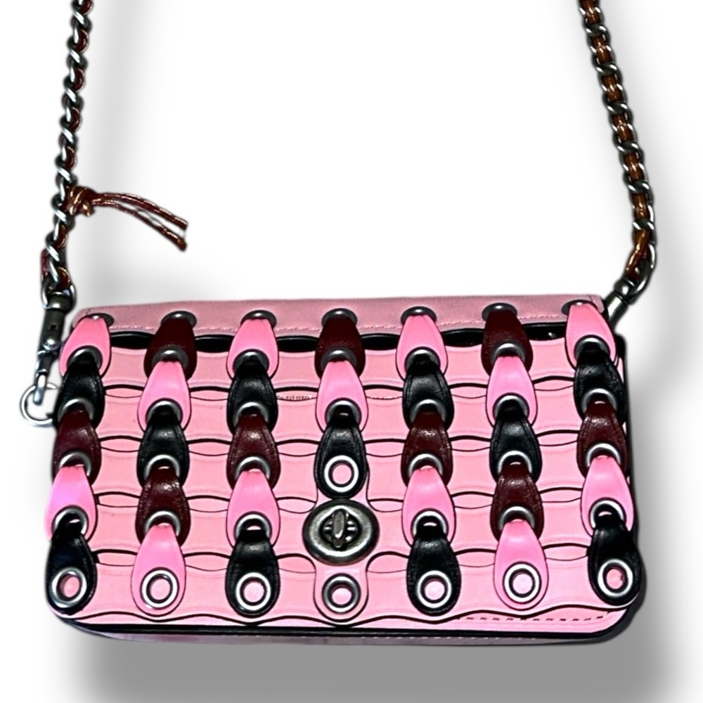 Coach Pink Woven-Link Crossbody with Multicolor Chain Accents